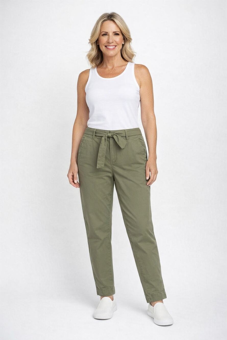 Tommy Hilfiger Womens Green Relaxed Tapered Leg Chino Pants Belted Size 12 NWT